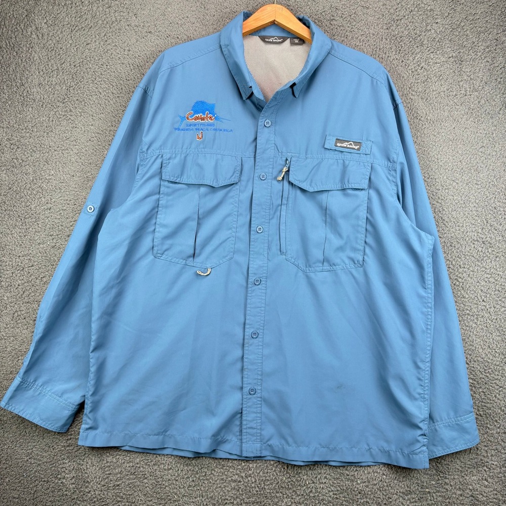Eddie Bauer Mens‎ XXL Blue Long Sleeve Ripstop Fishing Shirt Coyote Sportfishing